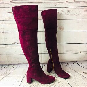 Taryn Rose Suede Leather Over The Knee Boots Catherine Burgundy OTK 7